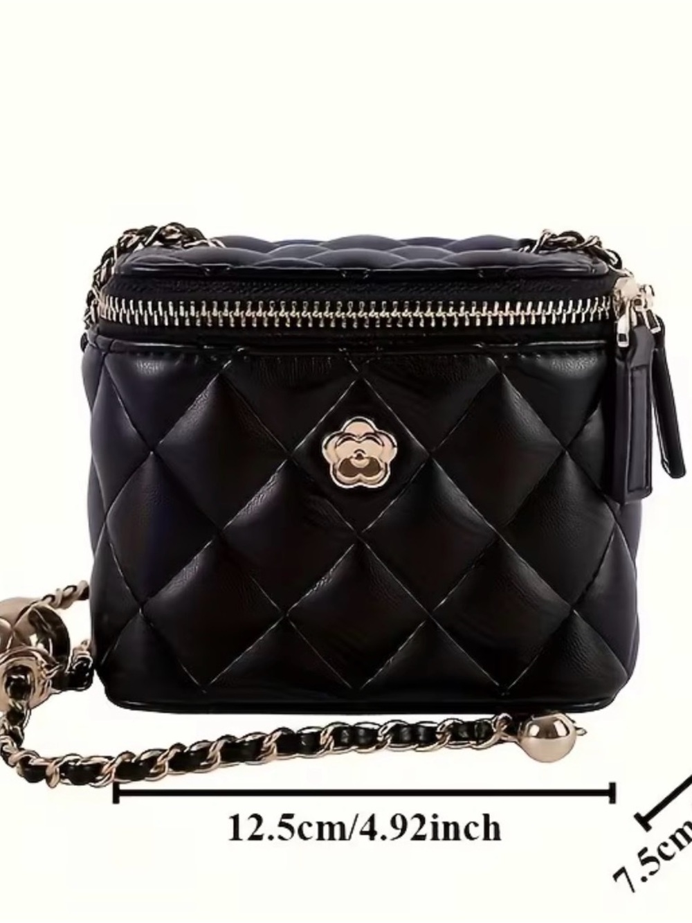 Black Quilted Mini Crossbody Bag with Chain Strap